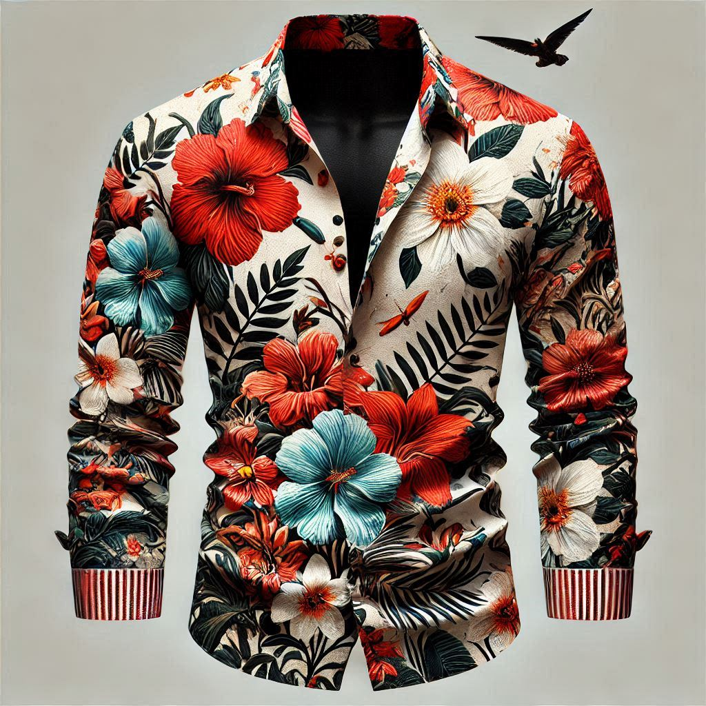 299 Rs Only Flower Style Casual Men Shirt Long Sleeve TheSparkShop.in